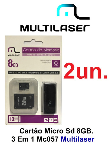 2un. Cartão Micro Sd Multilaser 8gb Mc058 Original