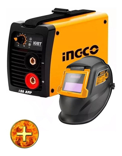 Soldadora Inverter 180 Amp Ingco Pro+ Electrodos + Careta Color anaranjado y negro