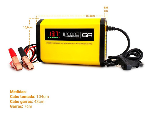 Carregador Bateria 6ah C/ Indicativo Carga Automotivo E Moto