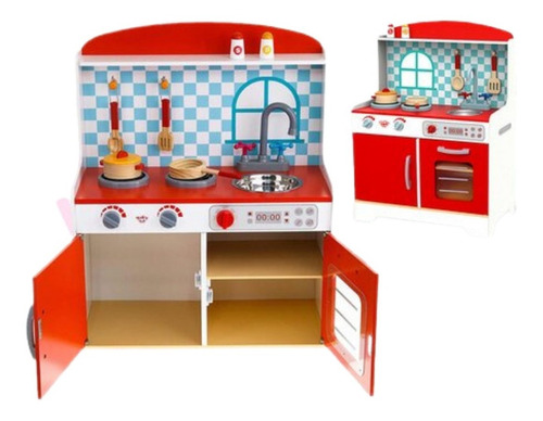 Cocina Roja Juguete Madera Seguro Original Tooky Toy