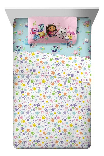 Juego Completo 4pzs De Sábanas Para Niños Gabby's Dollhouse Color Blanco Diseño De La Tela Animation