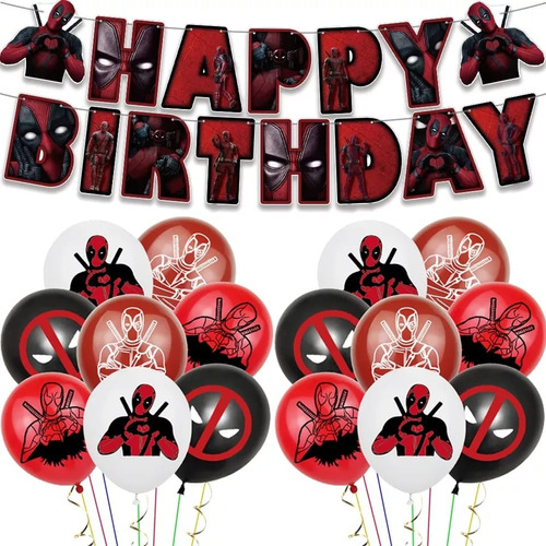 Set Decoración Globos Y Banderín Cumpleaños Deadpool