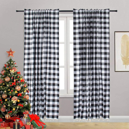 Cortinas A Cuadros De Búfalo Negro, 2 Paneles De 84 Pulgadas