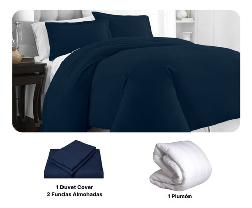 Imagen 2 de 5 de Duvet Doble Azul Oscuro + Plumón + Fundas 4 Pzas