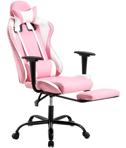 Silla Gamer Rosa Mujer Ergonomica Reposa Pies Lumbar 