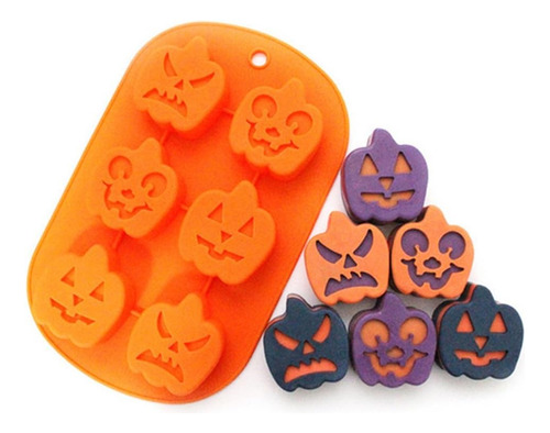 Molde De Silicona Calabazas De Halloween Dulces 6 Cavidades