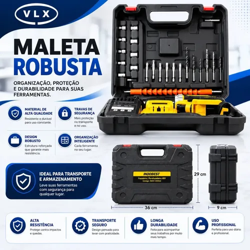 Parafusadeira Furadeira Sem Fio 2 Baterias 340w 1550 Rpm Cor Amarelo