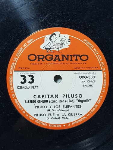Imagen 5 de 10 de Capitán Piluso Disco Simple Olmedo Organito Sobre Mag 57695