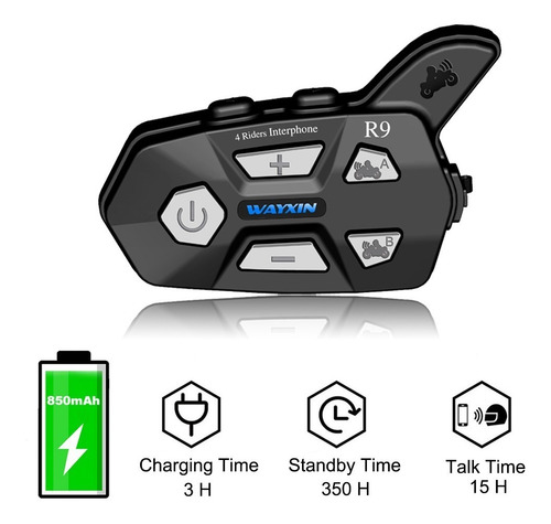 Imagen 2 de 8 de Bluetooth Intercomunicador Para Casco De Motocicleta -r9 Fm
