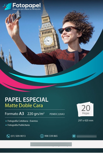 Papel Especial Matte Doble Cara De 220g A3, 20unid.