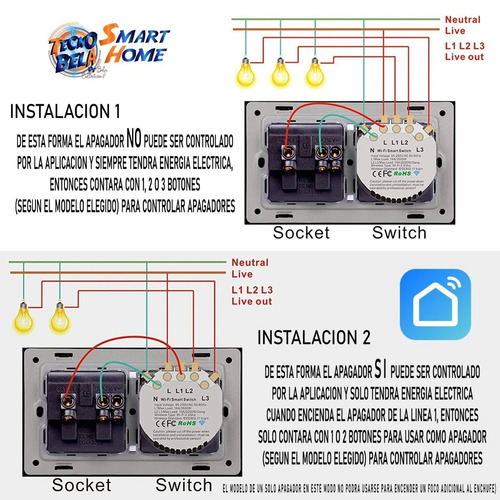 Contacto Inteligente: Enchufe + 2 Apagadores Wifi Smartlife