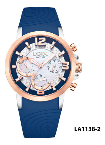 Reloj Mujer Loix  La1138-2 Azul Con Oro Rosa, Tablero Blanco