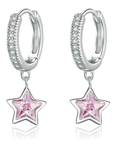 Aros Estrella Rosa Circones Y Plata Fina 925