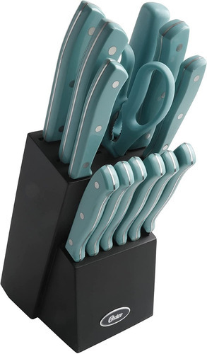 Set Cuchillos Oster Evansville Set De 14 Piezas Con Block Color Turquesa