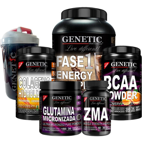 Proteina Fase 1 Colageno Glutamina Zma Bcaa Powder Genetic