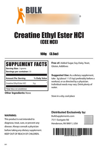 Bulksupplements Creatina Ethyl Ester Hcl En Polvo - Creatina