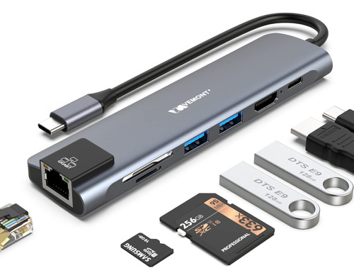 Hub Usb C, Adaptador 7 En 1 Tipo C Con Usb C A Hdmi 4k, Ethe