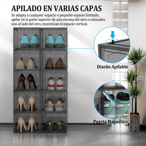 Zapatera Apilable 10 Cajas De Plástico Contenedor Plegable Negro