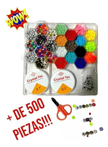 Kit Bijou Cajita Infantil +500 Piezas Arma Collares Pulseras