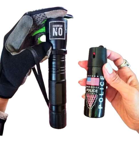 Llavero Kit Defensa Personal Linterna Antirrobo + Gas Power