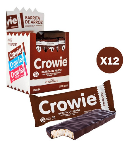 Caja X 12 Barritas De Arroz Crowie Chocolate Negro 12 G