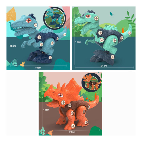 3 Modelos Juguete De Dinosaurio Niño Diy Montaje Herramienta