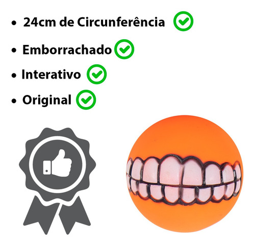 Brinquedo Pet - Bola Com Sorriso De Borracha Cor:laranja