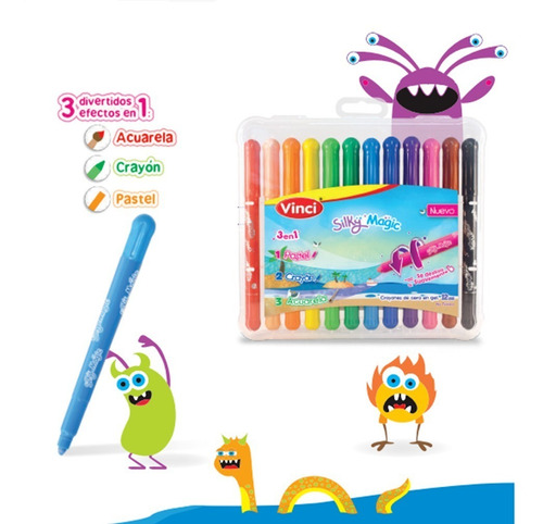 Imagen 2 de 2 de Crayon De Cera En Gel Silky Magic 3 En 1 Vinci 12pz