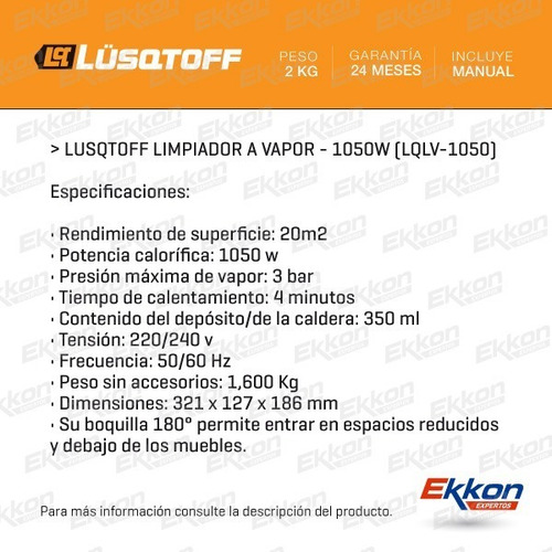 Imagen 2 de 9 de Limpiador A Vapor Lusqtoff 1050 Watts Lqlv-1050