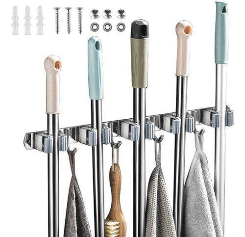 Kit de limpieza porta escobas de acero inoxidable alarconty Capacidad de 5 escobas