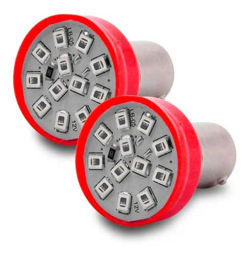 Par Lampada 12 Leds 2 Polos Vermelha Lanterna Freio Carro