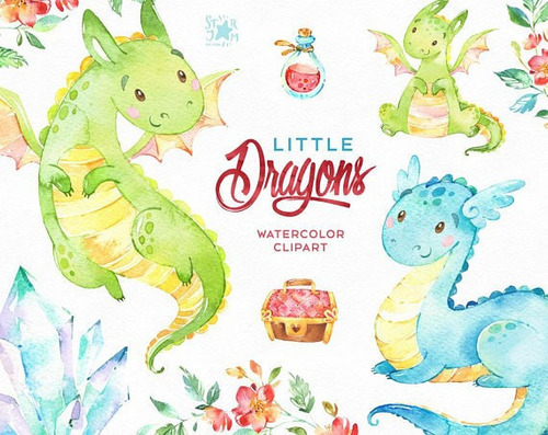 Clipart Pequeños Dragones Acuarela 1