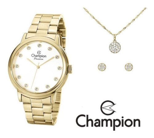 Kit Relógio Champion Elegance Feminino Cn29874w Com Colar E 