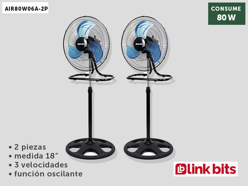 2 Pack Ventilador Pedestal 18 Pulgadas 3 Vel Aspas Metalicas 45.72 Cm Negro Azul Metal 3