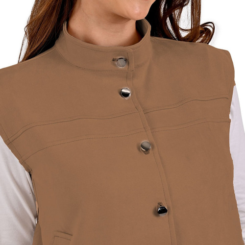Chaleco De Gamuza Dama Con Botones Y Bolsas Laterales Casual
