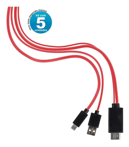 Cabos Hdmi Para Micro Usb S4/note Ii Mhl 2.0 - Kit 5