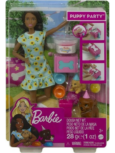  Barbie Puppy Party Y Juego Con Muñeca Morena