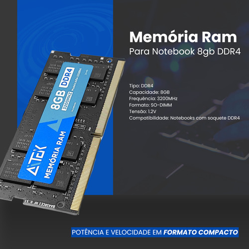 Memória Ram Para Notebook Intel E Amd 8gb Ddr4 3200mhz Aitek