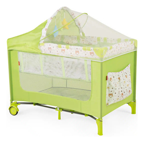 D Bebe Cuna Corral Rest Plegable Con Toldo Mosquitero Color Verde Diseño De La Tela Rosa