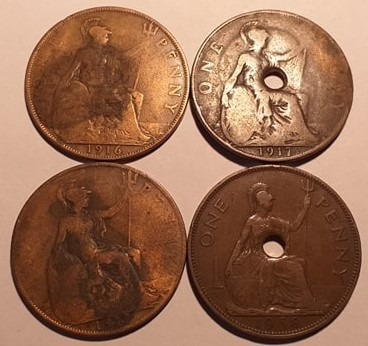 Lote De 4 Cobres One Penny  1916, 1917 X2 Y 1934