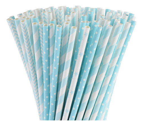 Alink Pajitas De Papel Biodegradables De Color Azul Claro Y
