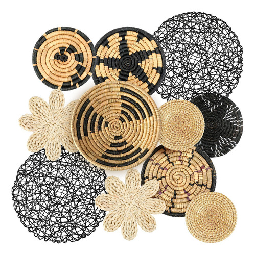 11 Platos Boho Deco De Pared Mimbre Tejido A Mano - Fresh