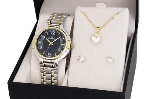 Relógio Feminino Caixa E Pulseira Mista Champion Cn20444n