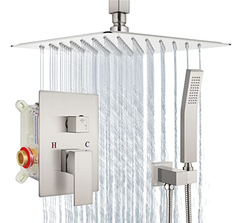 12 Inch Brushed Nickel Ceiling Mount Shower System Rain...