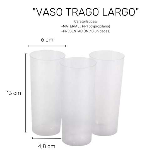 Imagen 2 de 10 de Vaso Trago Largo X 10 Plástico Descartable Transparente