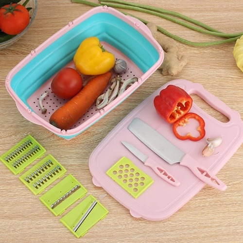 Tabla De Picar Plegable Escurrid9 En 1 Rallador Nicer Dicer 