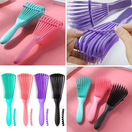 Escova para cabelo cacho pente polvo todo cabelo desembaraça cor lilás Facilitae