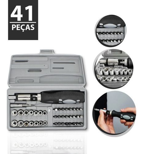 Imagem 2 de 5 de Kit Chave Catraca Parafusadeira Fenda Philips Soquetes 41 Pç