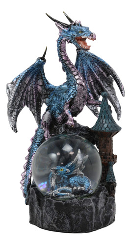 Figura Metalica Dragon Azul Medianoche Protegiendo Castillo