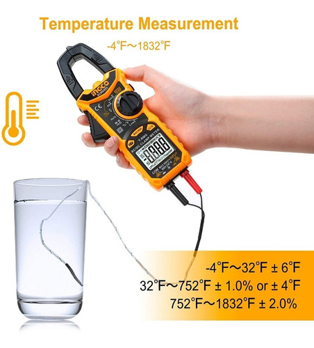 Imagen 5 de 5 de Pinza Amperimetrica Ingco Corr Ac Dc Capacimetro Temperatura